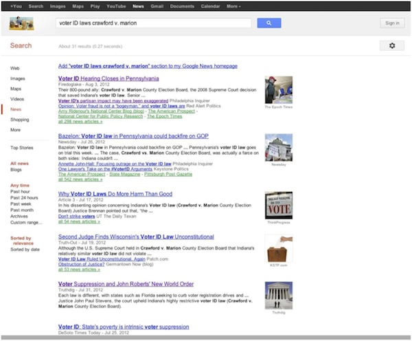 Voter ID Crawford v. Marion search results