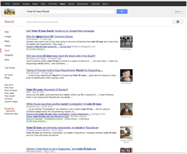 Voter ID racist search results